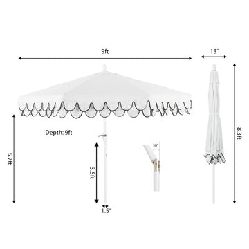 Tracy 9 ft. Classic MidCentury Scalloped Fringe Market Patio Umbrella